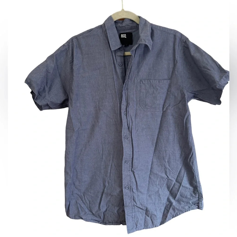 RSQ CASUAL BLUE SHORT SLEEVE BUTTON DOWN COTTON  SHIRT